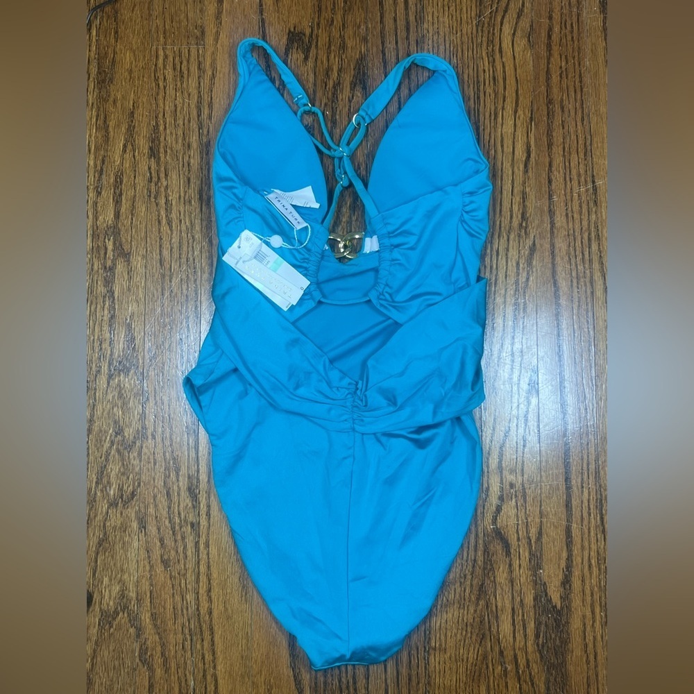 NWT Trina Turk Monaco High Leg One Piece Swimsuit Turquoise Size 8 - Picture 5 of 6